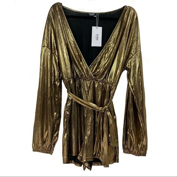 YOINS Dresses & Skirts - NWT | YOINS | Metallic Gold Wrap Dress